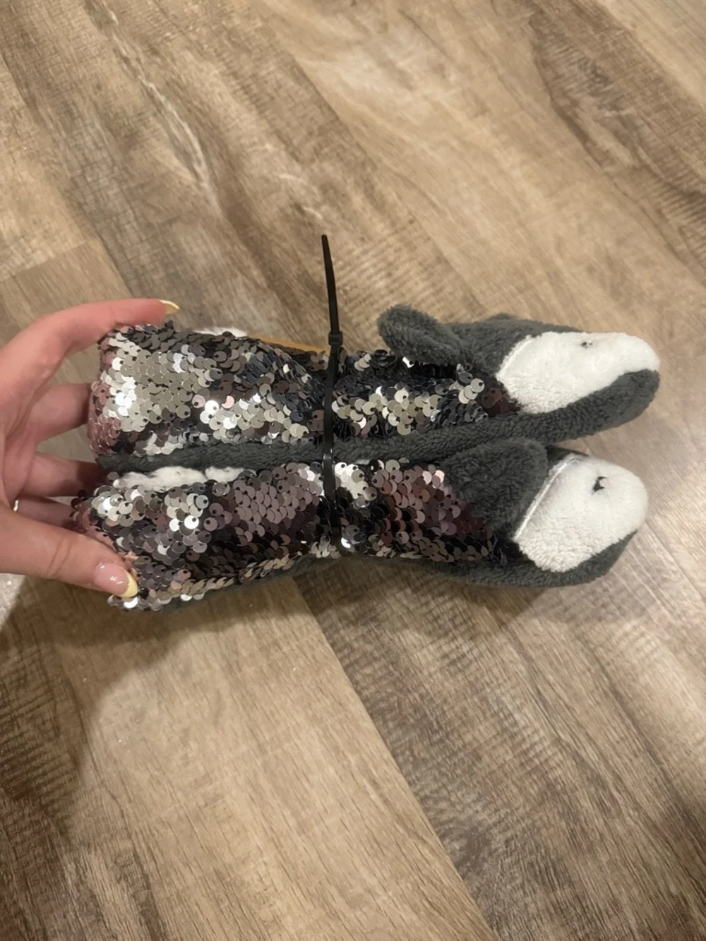 Sequin Sparkle Penguin Slipper Boots in Gray & Silver 9 inches